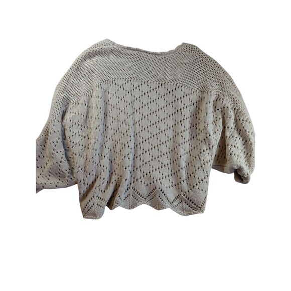 Willow & Root BUCKLE Sweater Women's L Beige Open Knit Cropped Scalloped Cotton - Picture 2 of 7